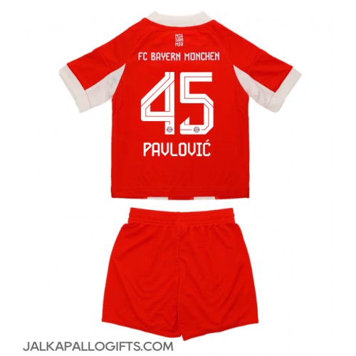 Bayern Munich Aleksandar Pavlovic #45 Koti Peliasu Lasten 2025-26 Lyhythihainen (+ Lyhyet housut)